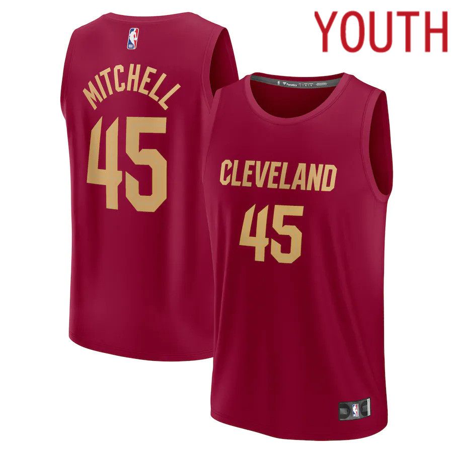 Youth Cleveland Cavaliers #45 Donovan Mitchell Fanatics Branded Wine Icon Edition 2022-23 Fast Break Replica Player NBA Jersey